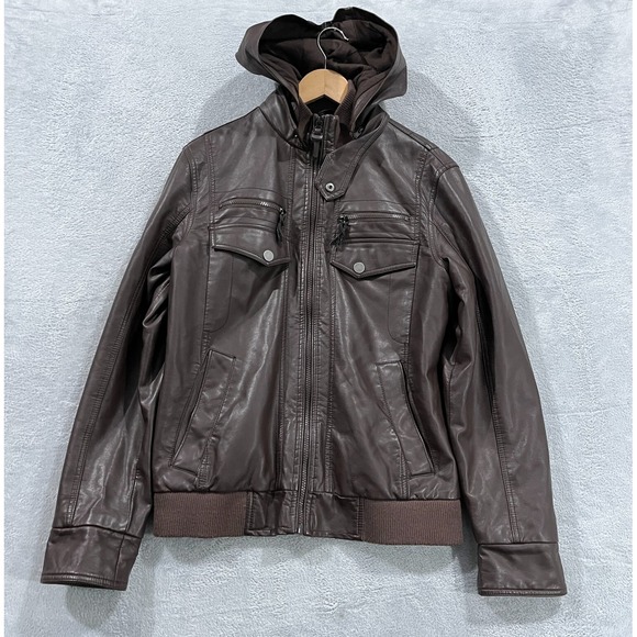 INC International‎ Concepts Jacket Mens S Faux-Leather Bomber Biker Y2K